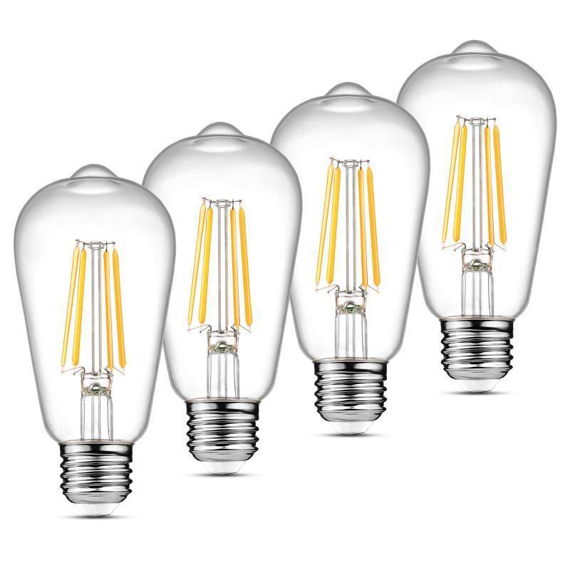 lot 28333 image: Ascher Vintage LED Edison Bulbs, 6W, Equivalent 60W, Non-Dimmable, High Brightness Warm White 2700K, ST58 Antique LED Filament Bulbs with 80 CRI, E26 Medium Base, Clear Glass, Pack of 4 - Retail $14