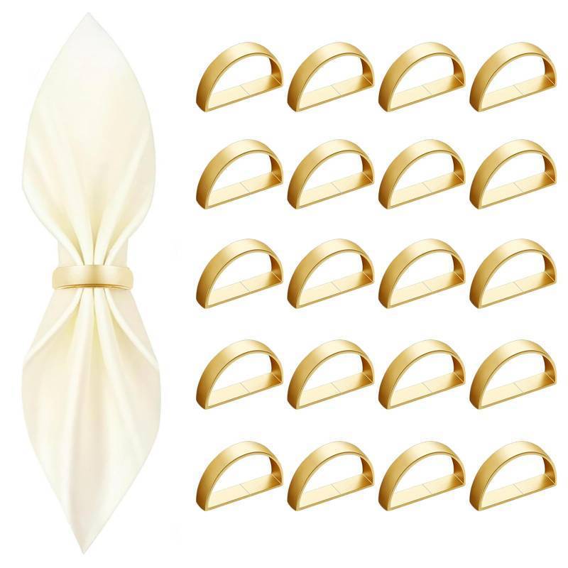 lot 28345 image: 19 Pcs Gold Napkin Rings - Metal Napkin Ring(Semicircle) Stainless Steel Napkin Rings for Table Settings Wedding Christmas Party Dinner Table - Retail $12