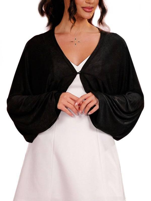 lot 28364 image: Womens Bolero Shrug Black Long Sleeve Evening Jacket Open Front Prom Cardigan for Dresses - Retail $25