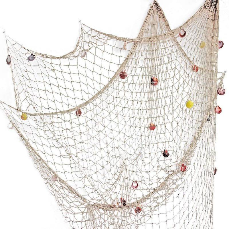 lot 28518 image: Rosoz Nature Fish Net Wall Decoration with Shells, Ocean Themed Wall Hangings Fishing Net Party Decor for Pirate Party,Wedding,Photographing Decoration - Retail $14