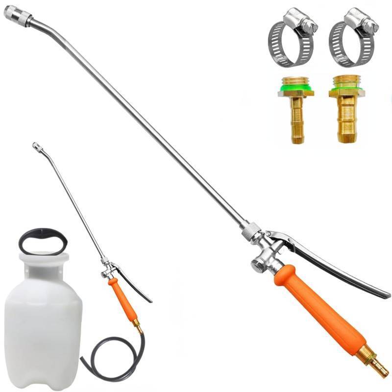 lot 72949 image: 24 Inches Metal Sprayer Wand Compatible with Pump Sprayer,14 & 38 Brass Barbs Sprayer Wand Replacement, Stainless Steel Sprayer Wand with Shut off Valve & 2 Hose Clamps (002) - Retail $15