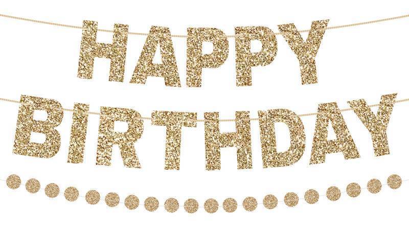 lot 72968 image: Happy Birthday Banner Pre-Strung Glitter Birthday Party Decorations NO DIY Happy Birthday Sign Circle Dots Garland Birthday Hanging Decorations for Women Men Birthday Party Supplies (Gold) - Retail $8