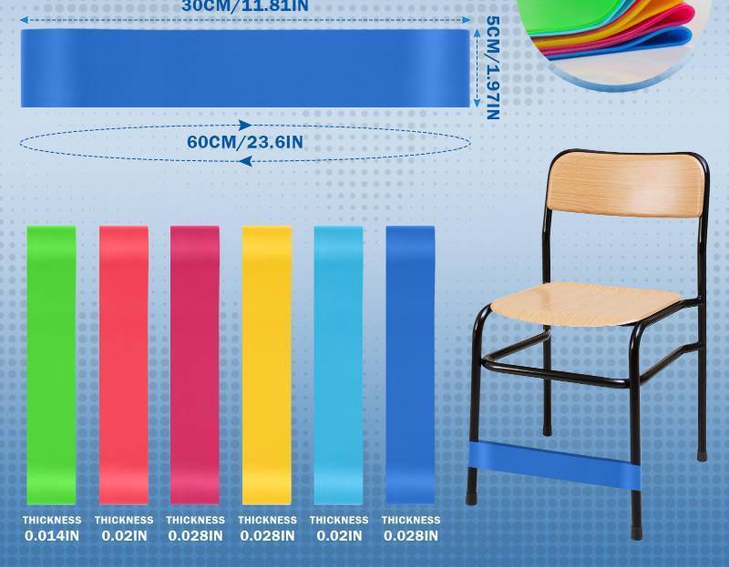 lot 73027 image: 2 Pack Chair Bands for Kids with Fidgety Feet, ADHD Tools for ADHD ADD Autism Kids, Fidget Chair Bands for Effective Relief of Fidgety and Improve Focus, Classroom and Home Must Haves - Retail $2