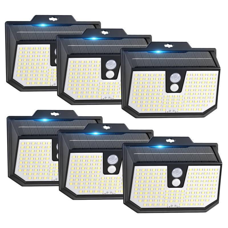 lot 73129 image: Solar Lights Outdoor Motion Sensor, 6 Packs Super Bright Solar Fence Lights with 3 Lighting Modes, Solar Powered Security Wall Lights Waterproof for Outside, Yard, Pathway, Garden, Deck - Retail $20