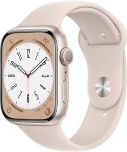 lot 1584 image: Apple Watch Series 8 GPS, 45mm - Starlight Aluminum Case with Starlight Sport Band, ML (Renewed) - Retail $165