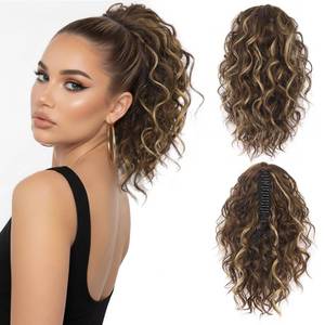 lot 1591 image: ZQIAN BEAUTY Clip on Ponytails for Women, 12 Inch Curly Ponytail Extension - Retail $16