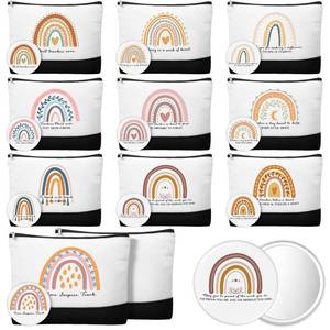 lot 1593 image: Paterr 10 Pcs Teacher Appreciation Gifts Bulk for Women Rainbow Canvas Makeup Bags with Compact Mirror Christmas Gift Inspirational Quotes Cosmetic Zipper Personalized Travel Toiletry Bag - Retail $19