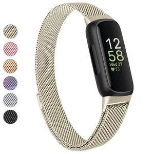 lot 1596 image: Vanjua for Fitbit Inspire 3 Bands Women Men, Stainless Steel Metal Mesh Loop Adjustable Magnetic Wristband Replacement Straps Compatible with Fitbit Inspire 3 Fitness Tracker (Champagne Gold) - Retail $9