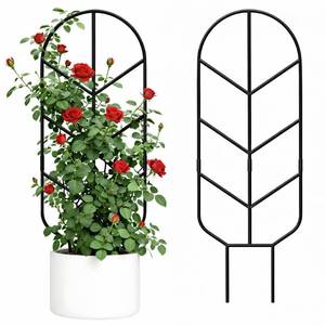 lot 1597 image: 2 Pack 30 Large Metal Plant Trellis for Climbing Plants, Tall Plant Support for Indoor & Outdoor Use, Modern Decorative Trellis for Potted Plants (2 Pack) - Retail $18