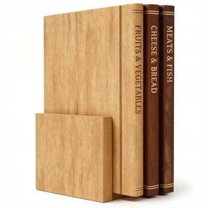 lot 1603 image: Book Cutting Board Set with Stand, 3-Piece Acacia Wood Boards That Look Like Books, Labeled Wooden Chopping Boards for Meat, Cheese, Bread & Vegetables, Kitchen Decor Gift - Retail $65