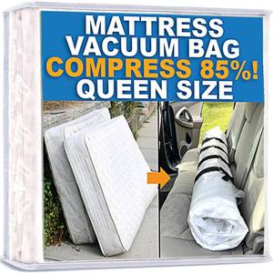 lot 1604 image: Mattress Vacuum Bag for Moving, Vacuum Seal Mattress Bag for Memory Foam or Inner Spring Mattresses, Compression and Storage for Returns, Leakproof Valve and Double Zip Seal (QueenFullFull-XL) - Retail $21