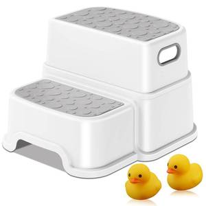 lot 1613 image: Toddler Step Stool,2 Step Stools for Kids with Anti-Slip Surface and Rubber Bottom, Kids Step Stool Poop Stool for Toilet Potty Training, Bathroom, Kitchen(Include 2 Ducks) - Retail $20