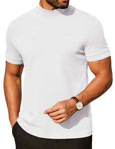 lot 1636 image: COOFANDY Men Heavy Heavyweight Cotton T-Shirt Casual Mock Turtleneck Shirts Big and Tall Mock Neck T-Shirts Solid Color Short Sleeve 2XL - Retail $14