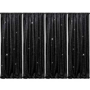 lot 1640 image: Black Sequin Backdrop Curtains 4 Pcs 2ftx8ft Glitter Shimmer Fabric - Retail $38