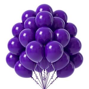 lot 1648 image: FOTIOMRG Dark Purple Balloons 12 inch, 50 Pack Dark Purple Latex Party Balloons with Purple Ribbon for Birthday Butterfly Party Decorations - Retail $6