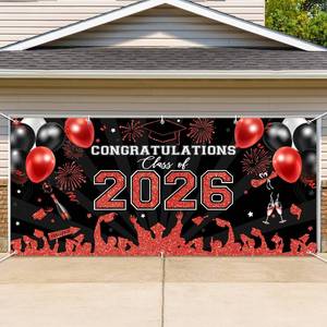 lot 1649 image: Avezano 2026 Graduation Garage Door Banner Congratulations Class of 2026 Garage Door Cover Backdrop Red Black Congrats Grad Party Decoration Background 6 x 13 ft - Retail $17
