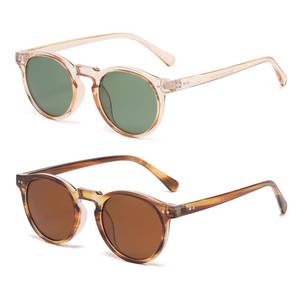 lot 1659 image: Gleyemor Fashion Polarized Round Sunglasses for Men Women Retro Vintage Acetate Frame Sunglasses (ChampagneG15Amber StripeBrown) - Retail $20