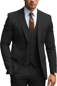 lot 1664 image: Small Stains As is MoranX Business Men Suits Regular Fit 3 Piece Tuxedos Notch Lapel Blazer Vest Pants for Wedding Grooms(Black,Large) - Retail $86