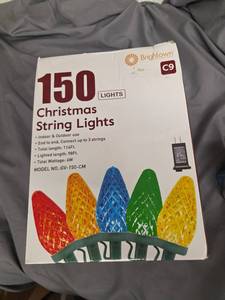 lot 1676 image: ALL PURPLE LIGHTS Brightown 150 C9 Christmas String Lights 114 ft 6W Indoor Outdoor GV-150-CM - Retail $0