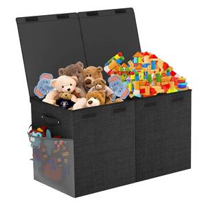 lot 1680 image: Large Toy Box Chest, Collapsible Sturdy Toy Storage Organizer Boxes Bins Baskets Dinosaur Kids Toy Chest Bin with Lids for Boys Girls Living Room Playroom Bedroom Nursery 25x14x16 Black - Retail $23