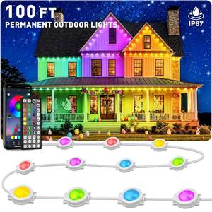 lot 1685 image: INZIDOL 100FT Permanent Outdoor Lights, IP67 Waterproof for House Roof, Holiday, Party, Daily Lighting, Smart RGB Outdoor Lights with Remote APP Control & DIY Scenes - Retail $1,424