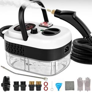 lot 1687 image: Portable High-Pressure Handheld Steam Cleaner, 14-Piece Accessories, 6 Steam Levels, 15s Heat-Up,chemical-free Cleaning Tile, Grout, Dirt, Grease & Car Detailing(white��Black) - Retail $53