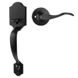 lot 1723 image: Goldenwarm Black Front Door Handle, Door Handle Exterior, Single Cylinder Front Door Handle Only, Matte Black Front Door Handle No Lock - Retail $40