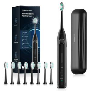 lot 1728 image: Operan Electric Toothbrush Rechargeable with 8 Brush Heads and Sonic Toothbrush with 5 Modes 2-Min Smart Timer & IPX7 Waterproof Electric Toothbrush for Adults, Travel Case (Black, 1Pack) - Retail $3,462