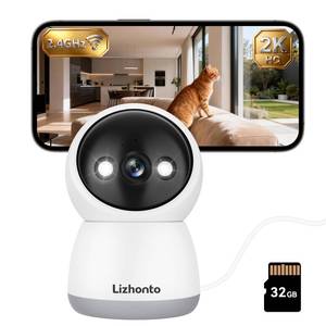 lot 1730 image: Lizhonto 3MP Indoor Security Camera with 32GB SD Card - PanTilt WiFi Camera with Motion Detection & Smart Night Vision for Baby & Pet Monitoring, Supports Cloud Storage - Retail $40