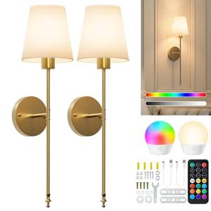 lot 1734 image: Brightown Battery Operated Wall Sconces Set of Two,Gold Sconces Wall Decor - Retail $60