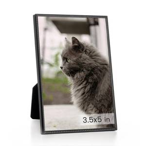 lot 1745 image: RICHFOCUS 3.5x5 Metal Picture Frame with HD-Tempered Glass, Thin Edge Photo Frames with Delicate Beading Decoration and Soft Velvet Backing for Tabletop and Wall Mount Display, Black - Retail $9