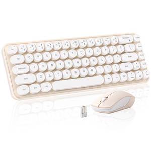 lot 1767 image: MIKIBY i68 Wireless Keyboard and Mouse Combo, Retro Typewriter Style Keyboard with Round Keycaps, 2.4GHz Connection with Computer PC Desktops Laptop WindowsxP7810 (Yellow) - Retail $20