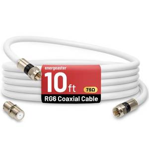 lot 1771 image: energeaster 10FT RG6 Coaxial Cable with F-Type Connector, White Coax Cable - Retail $8