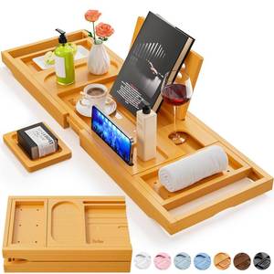 lot 1778 image: Premium Bathtub Tray Caddy, Expandable Bath Tray, Unique House Warming Gifts, New Home, Anniversary and Wedding Gifts for Couple, Bridal Shower Gift for Women - Retail $22