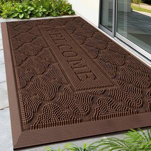 lot 1780 image: FRAMICS Welcome Mats for Front Door, 17x30 Rubber Doormat Non Slip, Brown - Retail $22
