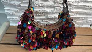 lot 2 image: Sequin Shoulder Bag with Multicolor Sequins and Orange Lining