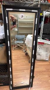 lot 10 image: Full-Length Floor Mirror with LED Light Modules Attached -  Black and Gold-Tone Frame (54x17.5)