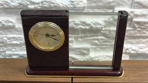 lot 50 image: Desk Clock Picture Frame w Gold Trim