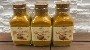 lot 54 image: La Selva Beach Spice Co. Turmeric Powder 250g Set of 3 Jars with Cork Lids