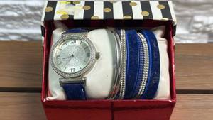 lot 57 image: Fashion Watch with Blue Strap and Rhinestone Bezel Set with Extra Watch Bands