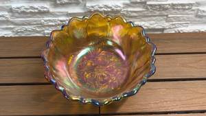 lot 58 image: Iridescent Glass Bowl with Floral Relief Design
