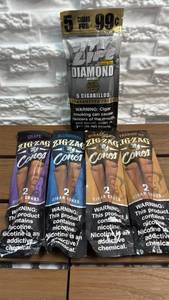 lot 63 image: Zig-Zag Cones Cigar Variety Pack 2 Cones Per Pack 4 Total Packs Plus Zig Zag Diamond Unsweet 5 Cigarillos