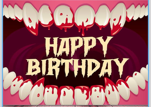 lot 75 image: Happy Birthday Backdrop Banner 1800mm x 1200mm Vampire Teeth Design - Lot of 2