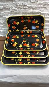 lot 105 image: 4-Piece Stackable Serving Trays with Autumn Leaf Design