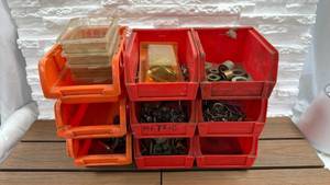 lot 157 image: 9-Bin Stackable Storage Organizer Set with Assorted Hardware