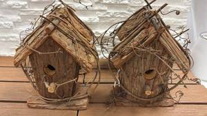 lot 161 image: Lot of 4 Decorative Birdhouses with Grape Vine Accents
