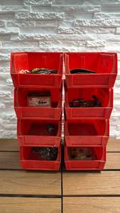 lot 200 image: AkroBins 5x4x3 Red Stackable Storage Bins - Lot of 8