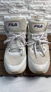 lot 226 image: FILA High-Top Basketball Shoes White & Red Pair (Size 10)