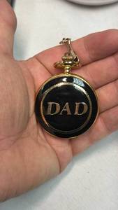 lot 257 image: Pocket Watch with DAD Engraved Black Face and Chain