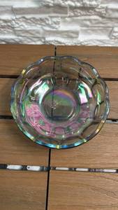 lot 295 image: Iridescent Glass Bowl with Scalloped Rim and Iridescent Finish